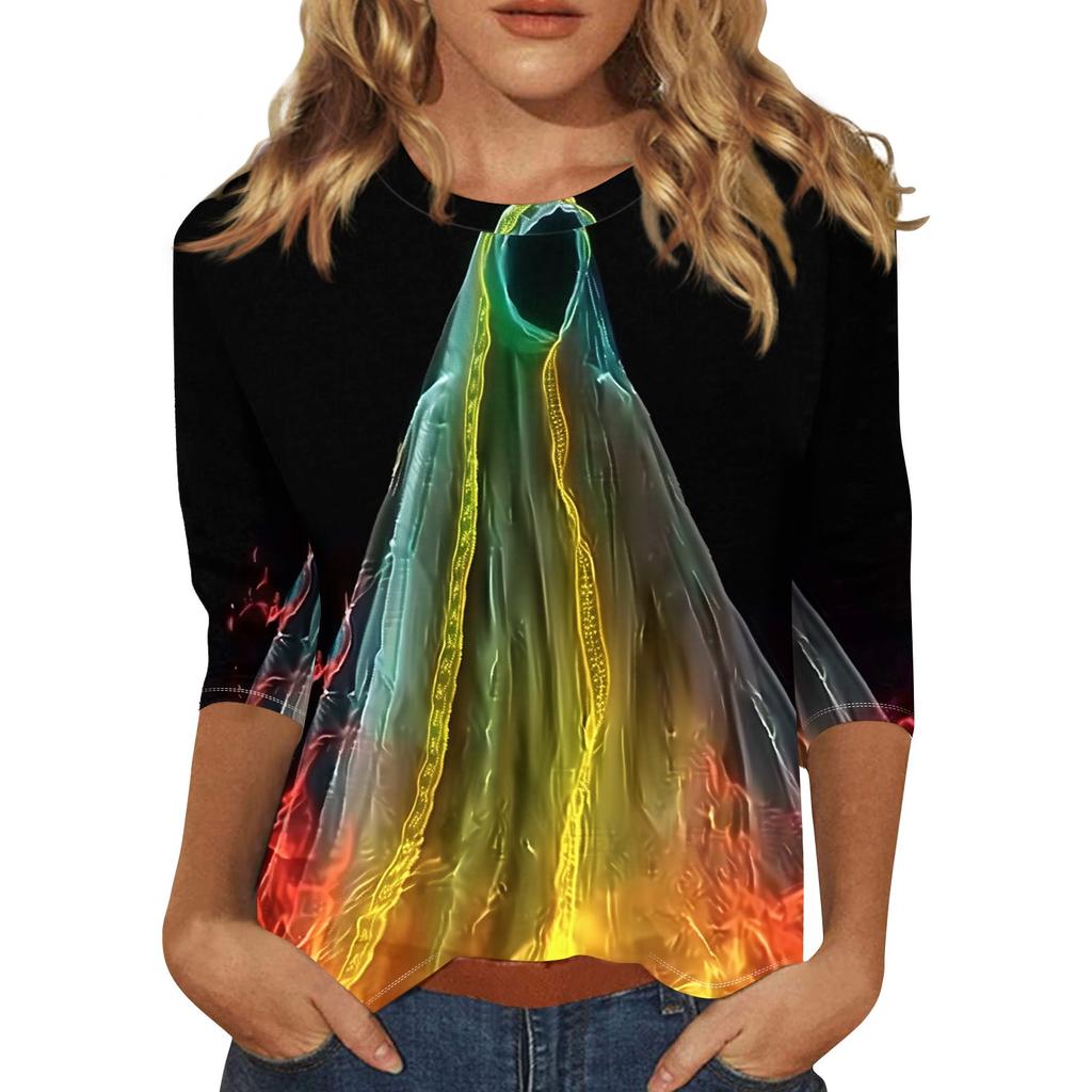 Women's Fashion Casual Three-quarter Sleeve Halloween Printed Round Neck Top