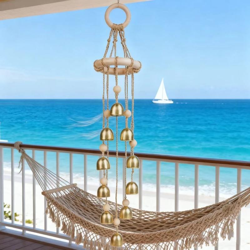 Wood Garden Wind Chimes Golden Bells Ornaments For Patios Balcony Decoration Harmonious Tones