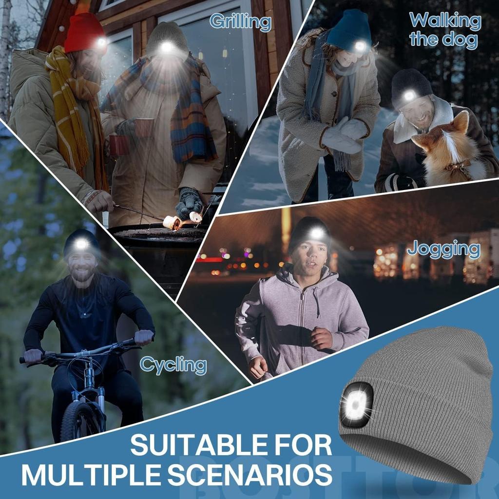 1 Pc Led Beanie Hat With Light, Rechargeable Headlamp Cap, Unisex Winter Warm Knitted Hats, Headlight For Running Hiking Camping