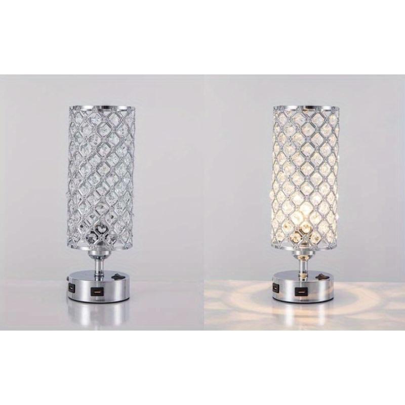 Nachttischlampe aus Kristallglas mit USB-Anschlüssen und Glühbirne – elegante Nachttischlampe für Schlafzimmer oder Büro – inklusive Glühbirne