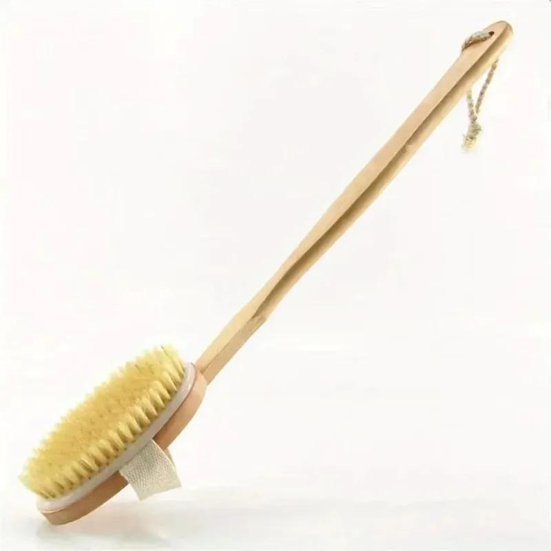 

Natural Bristles Detachable Long Handle Back Exfoliating Dry Body Massage Summer Bath Brush Exfoliating Sponge Body Scrubber