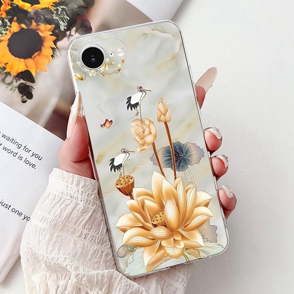 Clear For iPhone 16e A3212 A3409 A3410 A3408 Cover For iPhone 16e Case Fashion Luxury Flowers Cute Funny Painted Soft Bumper