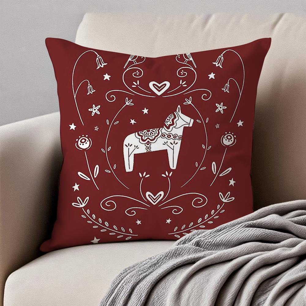 Cute Print Art DDala Horse Cushion Cover Pillowcase Antidustmite Invisible Zipper Short Plush Sofa Cushion