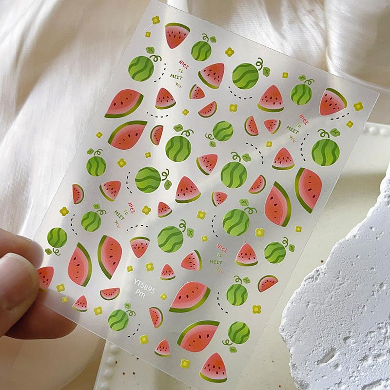 

1 лист наклейки для дизайна ногтей с арбузом, самоклеящаяся наклейка, наклейки для ногтей, DIY фольга, украшение, летний фруктовый маникюр, салонный подарок
