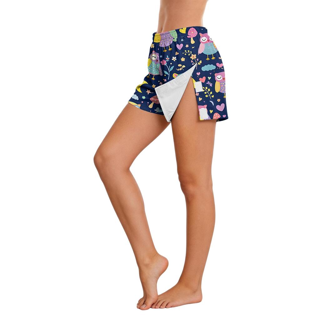 Pantaloncini da Donna con Stampa Animalier, Chiusura Laterale in Velcro, Facili da Aprire, per Recupero Post-Chirurgico, Adatti per Uso Medico, Vestibilità Comoda