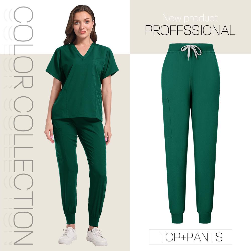 Dámská strečová scrubová souprava - Krátký rukáv Oblečení pro kosmetický salon a operační sál