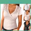Casual Deep Womens Summer V Neck Short Sleeve Shirts Warp Slim Fit Tee Shirt