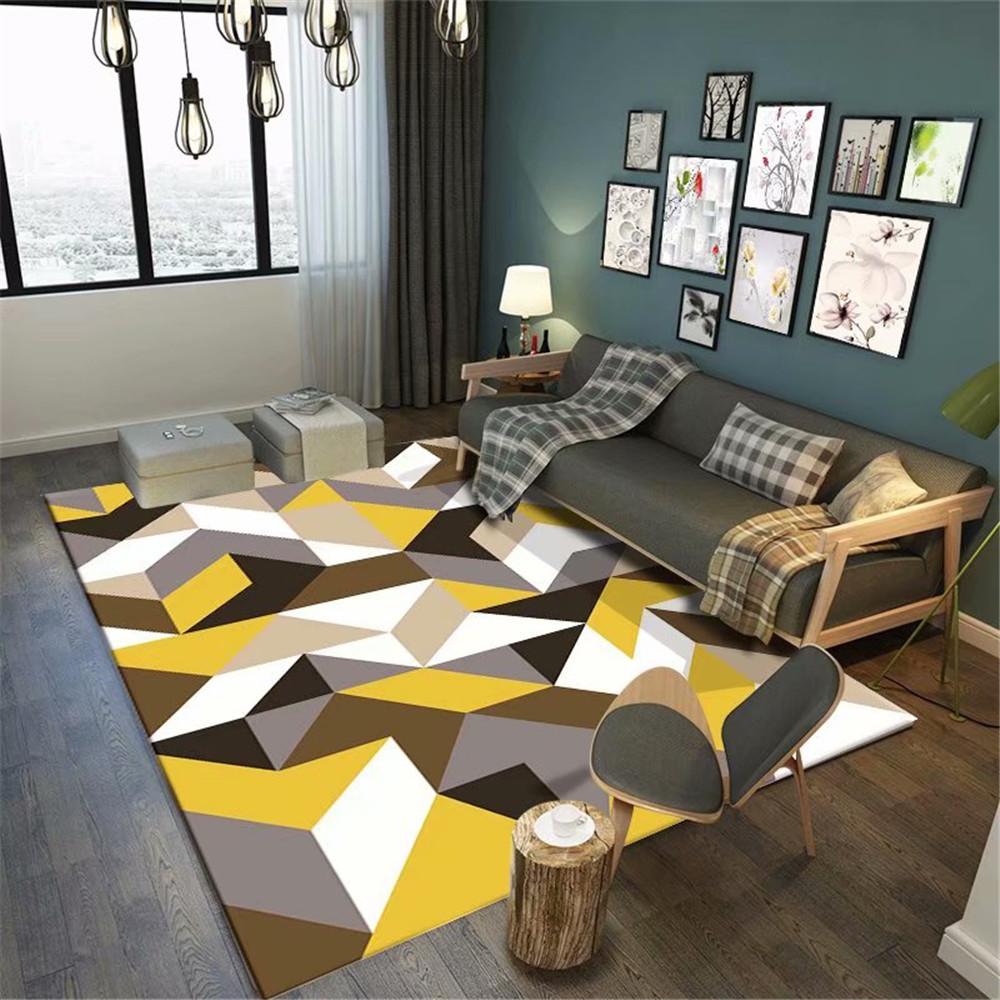 Nordic Style Living Room Area Rug Geometric Grids Bedroom Carpets Kitchen Mat Soft Flannel Non-Slip Bathroom Floor Mat Doormat