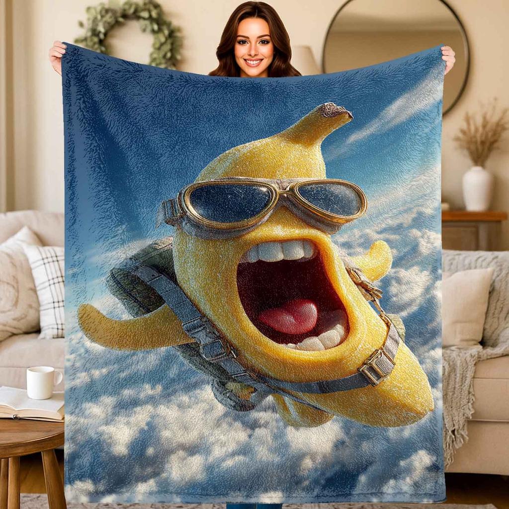 fun banana pattern in the sky Flannel printed blanket suitable for all seasons suitable for living room office sofa and travel
