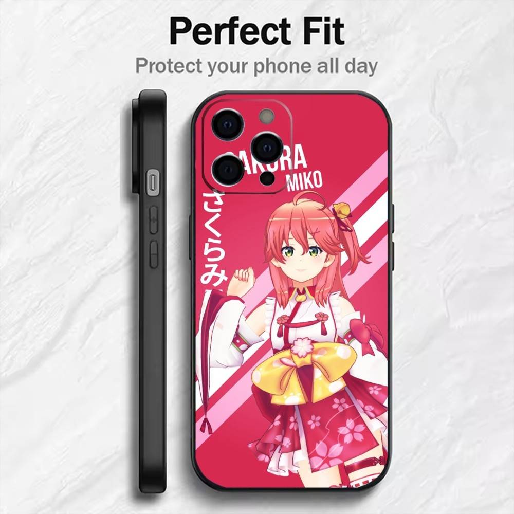 

Virtual Characters Sakura M-Miko Phone Case For iPhone17,16,15,14,13,12 Plus,Max Soft Silicone Black Cover iPhone17promax