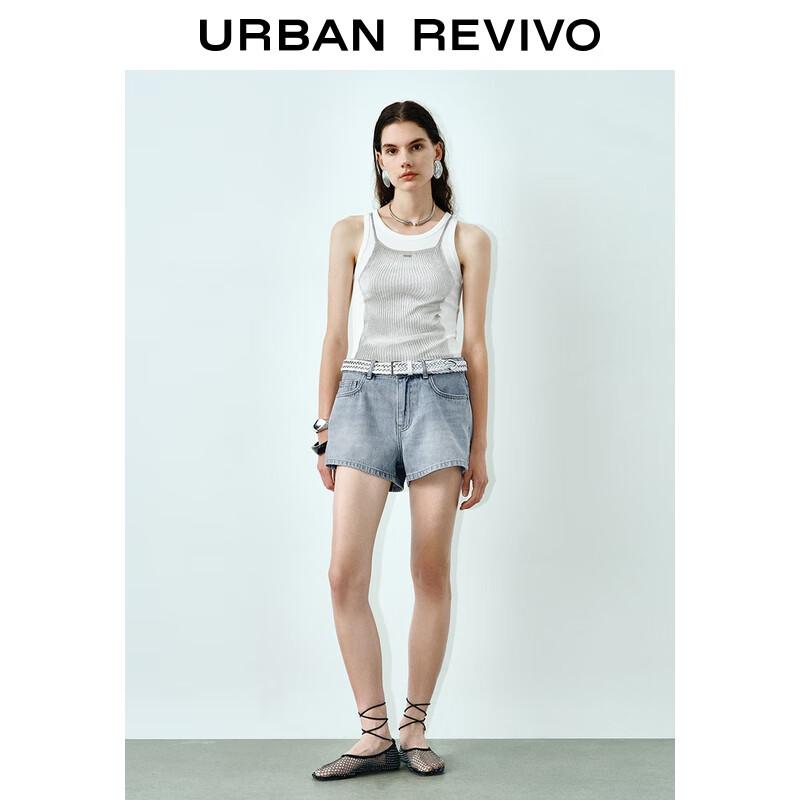 UR 2025 Autumn Women's Retro Casual Woven Belt Denim Shorts