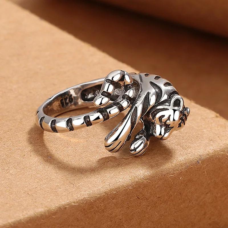 Vintage Punk Rings Men Women Adjustable Opening Fierce Tiger Rings Gold Silver Color Animal Jewelry Gift Accessories