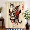 Ukiyo-E Cat Shower Curtain 180X180Cm – Black White Striped Cat With Dragon, Edo Period Art Bathroom Decor, 12 Hooks
