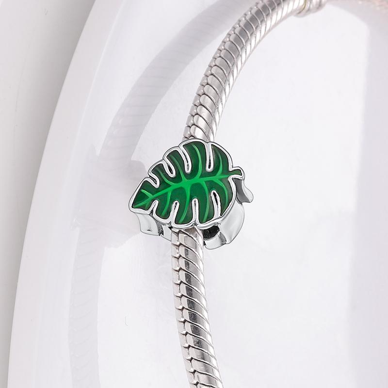 Simple Leaf Plant Beads Copper Original Beads Fit Original Charms Bracelet Beads Jewelry Fine Gifts For Women