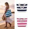 Striped Beach Tote Bag Canvas Large Capacity Travel Handbag Zipper Foldable Shoulder Bag For Travel Work Beach Gym Store