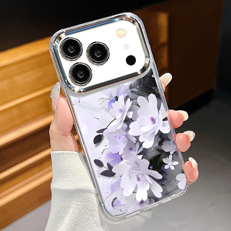 INS Watercolor Floral Case For iPhone 17 Pro Max iPhone 16 15 14 13 Pro Max 11 17e 16e Plating Lens Frame Clear Soft Silicone Back Cover