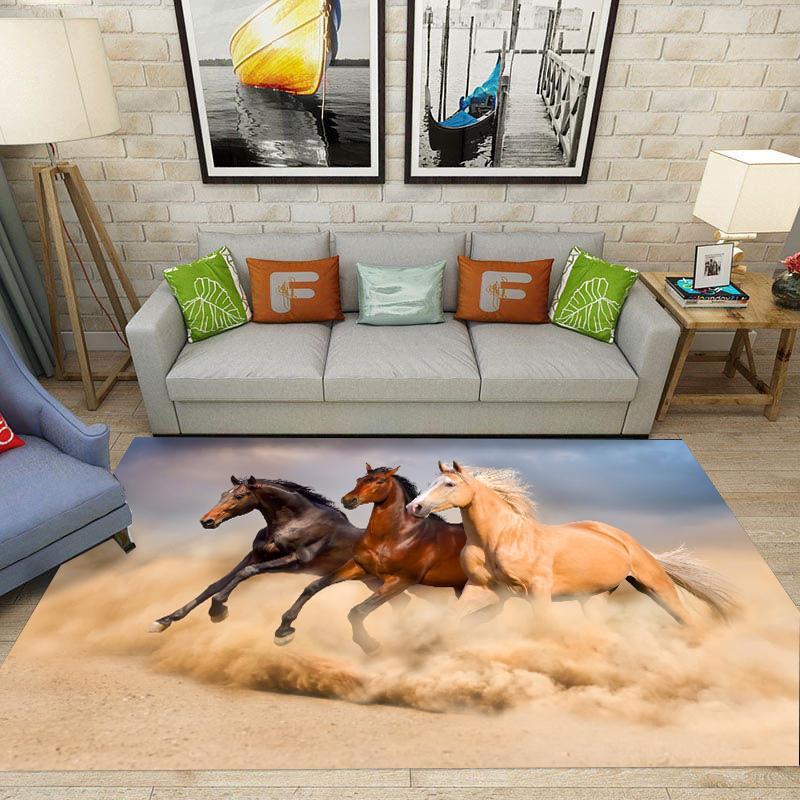 3D Horse Print Ara Rug Living Room Floor Mat Large Area Rug No Shedding Non-Slip Carpet for Bedroom Boys Girls Home Decor