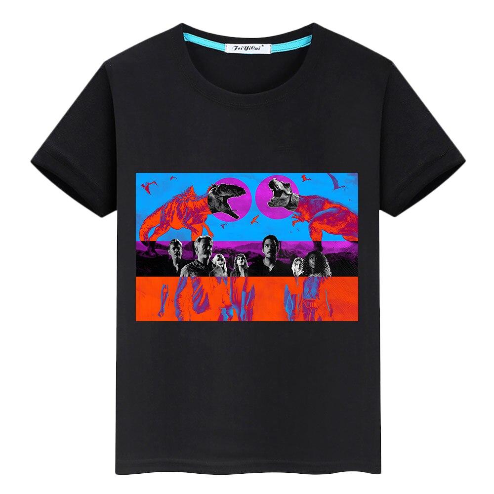 Dinosaur Summer Boy Girl 100%Cotton T-shirt Y2k One Piece Anime Tees Casual Short Print Tops Jurassic World Dominio Kids Clothes
