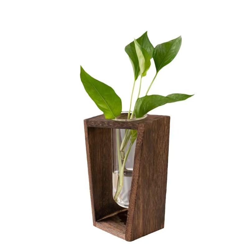 

Nordic Wooden Frame Test Tube Vase for Creative Hydroponic Flower Arrangements and Dried Flower Display.