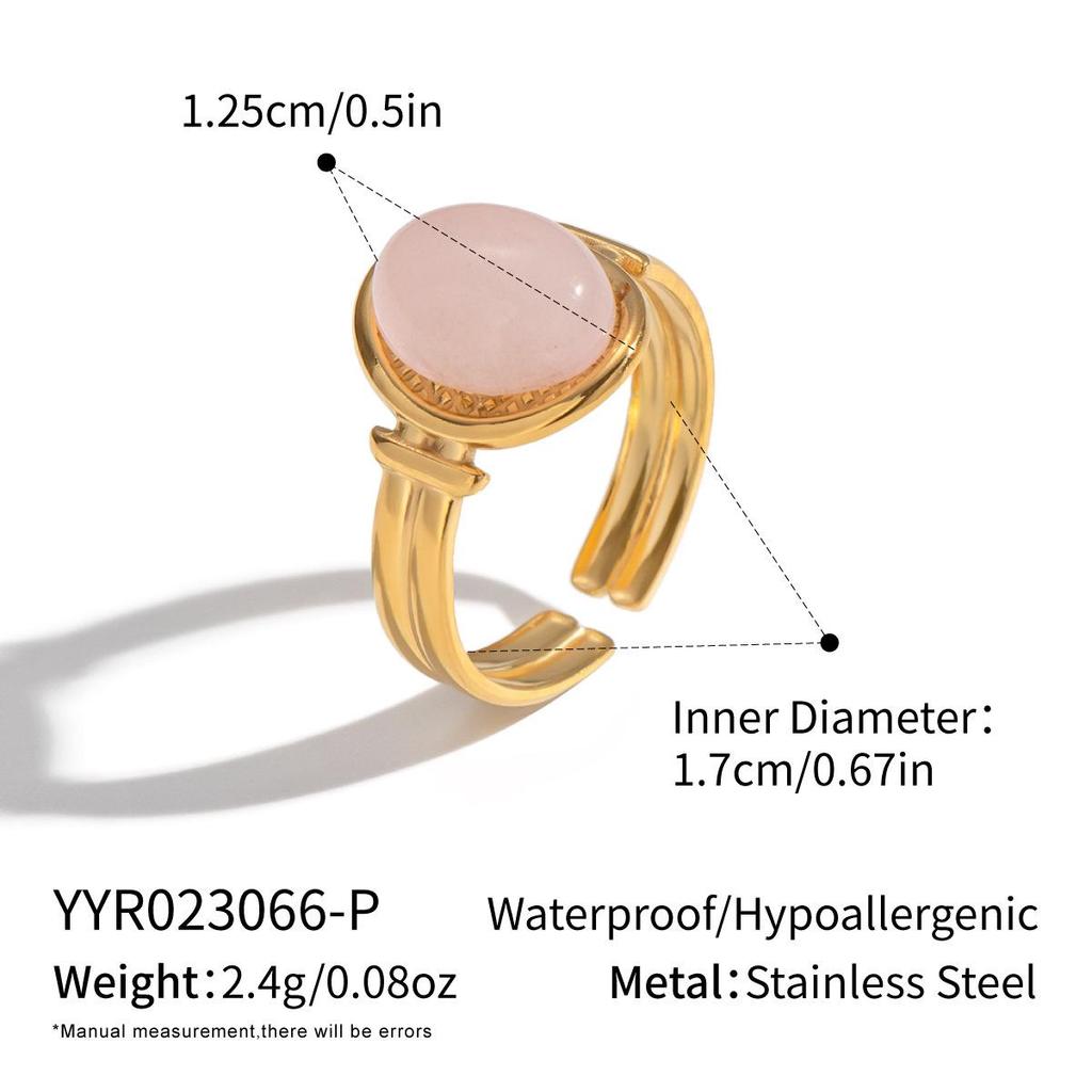 Xia Ling Retro INS Style 18K Gold Plated Natural Stone Open Ring