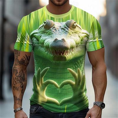 Funny Crocodile Pattern Men's Short Sleeve T-Shirt, 3D Printed Crew Neck, 2025 Party Holiday Spring and Summer Top
