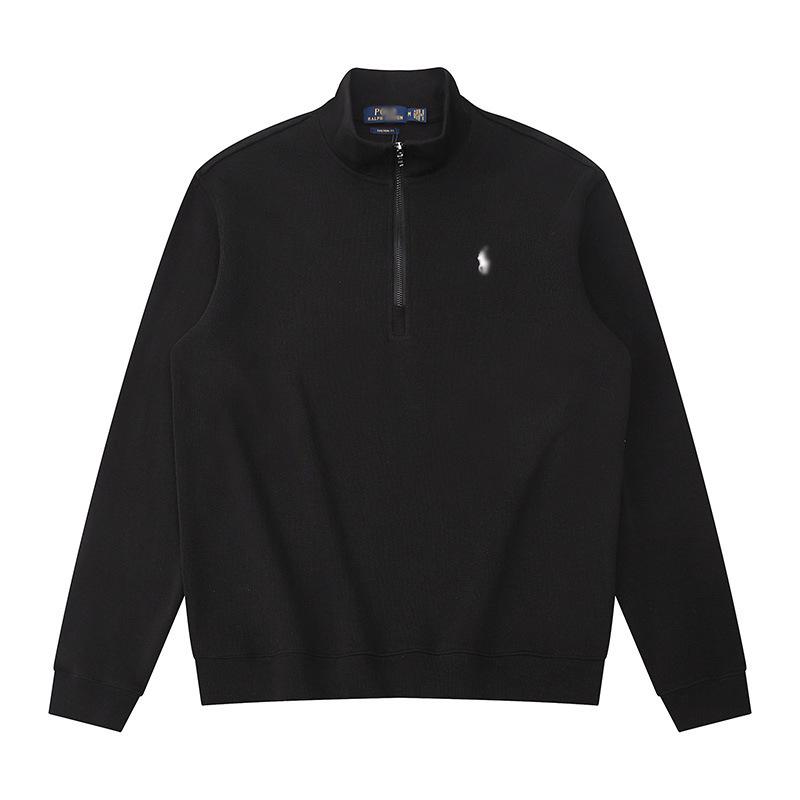 Men's Half-Zip Stand Collar Polo Horse Logo Embroidered Long Sleeve Hoodie Jacket