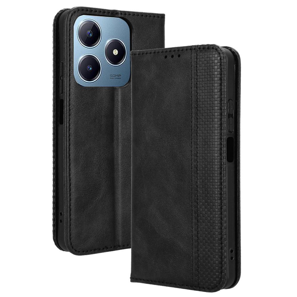 

For Realme Note 60x 4G/C63 4G/C61 4G/Narzo N63 4G Case PU Leather Retro Magnetic Shockproof Phone Cover Black