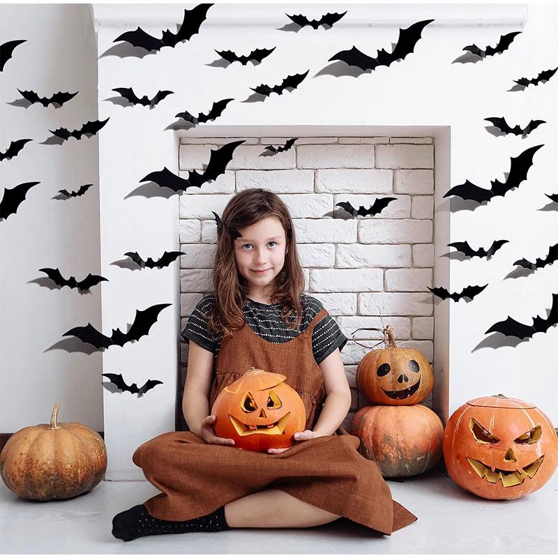 60-180pcs Halloween Bat 3d Black Bat Stickers Supplies Halloween Classic Style Wall Stickers Three-dimensional Spider Decoration