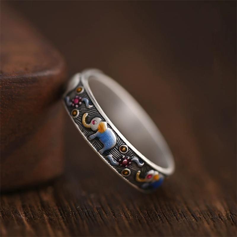 

Simple Enamel Colorful Elephant Animal Open Rings For Men Women Hip Hop Fashion New Jewelry Gift Party Rock anillos resizable