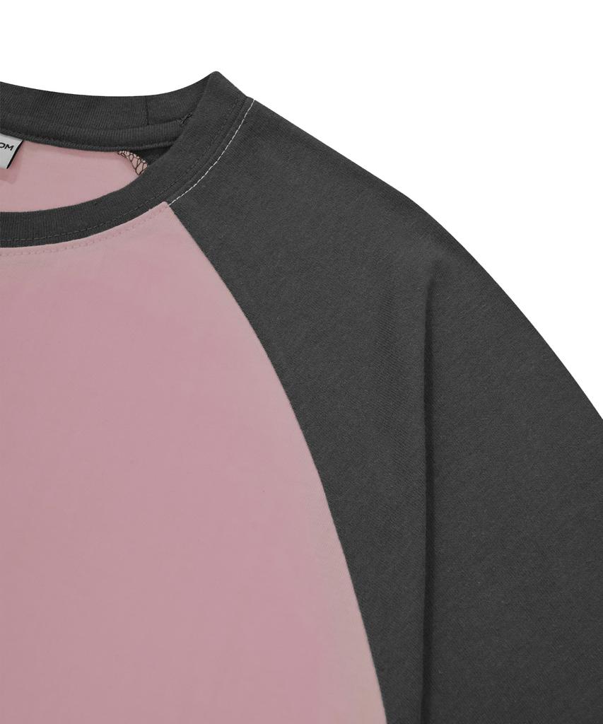 ESCAPEFROM Spread Typographic Logo Print Raglan Color Block Short Sleeve T-Shirt Pink