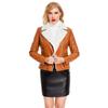 Women Fashion Slim Fit Pu Leather Jacket Long Sleeve Lapel Collar Zipper Fall Winter Coat