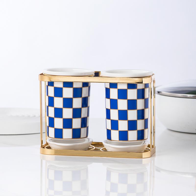 Checkerboard Ceramic Chopsticks Holder Drain Rack Chopsticks Basket Chopsticks Box Cutlery Box Storage Rack Wall-mounted Shelf