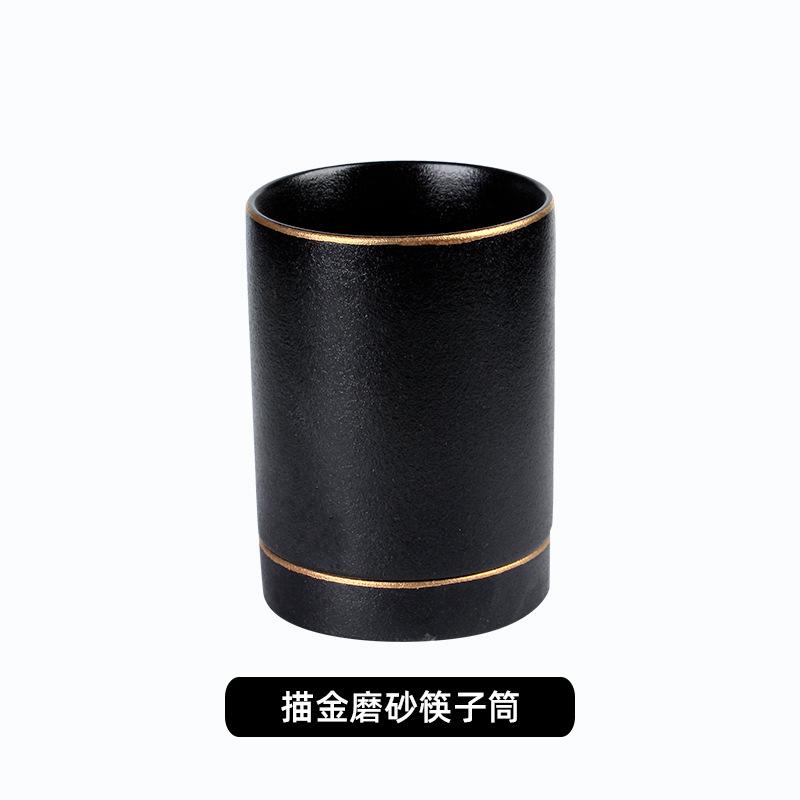 Frosted Chopstick Tube, Ceramic Black Crystal Glaze Knife, Fork And Spoon Storage Tube, Light Luxury Round Ornament, Household Storage