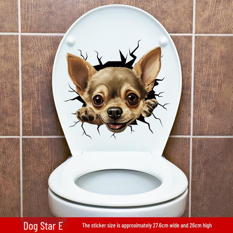 3D Cartoon Pet Stickers - Dog Toilet & Bedroom Home Decor, Self-Adhesive