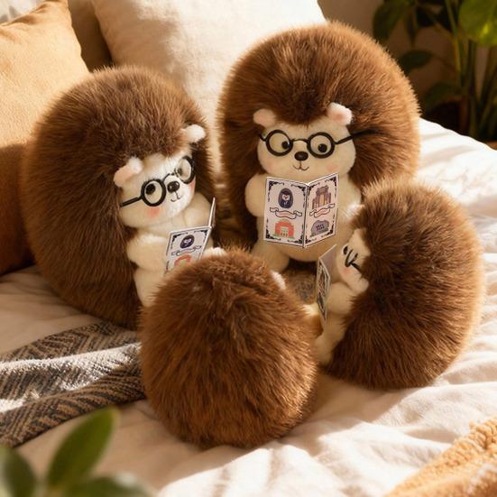 Hedgehog Plush Toy with Glasses & Book Soft Stuffed Animal Fluffy Hedgehog Plush Cute Animal