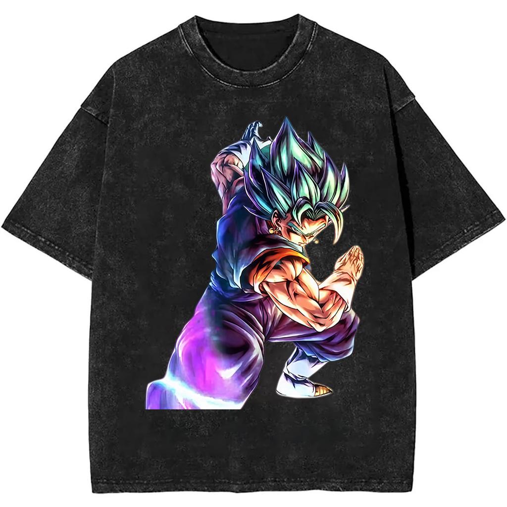 Summer Dragon Ball Vintage T-Shirt Heavyweight Washed Oversized Unisex Anime Vegeta & SSJ4 Goku Graphic Retro