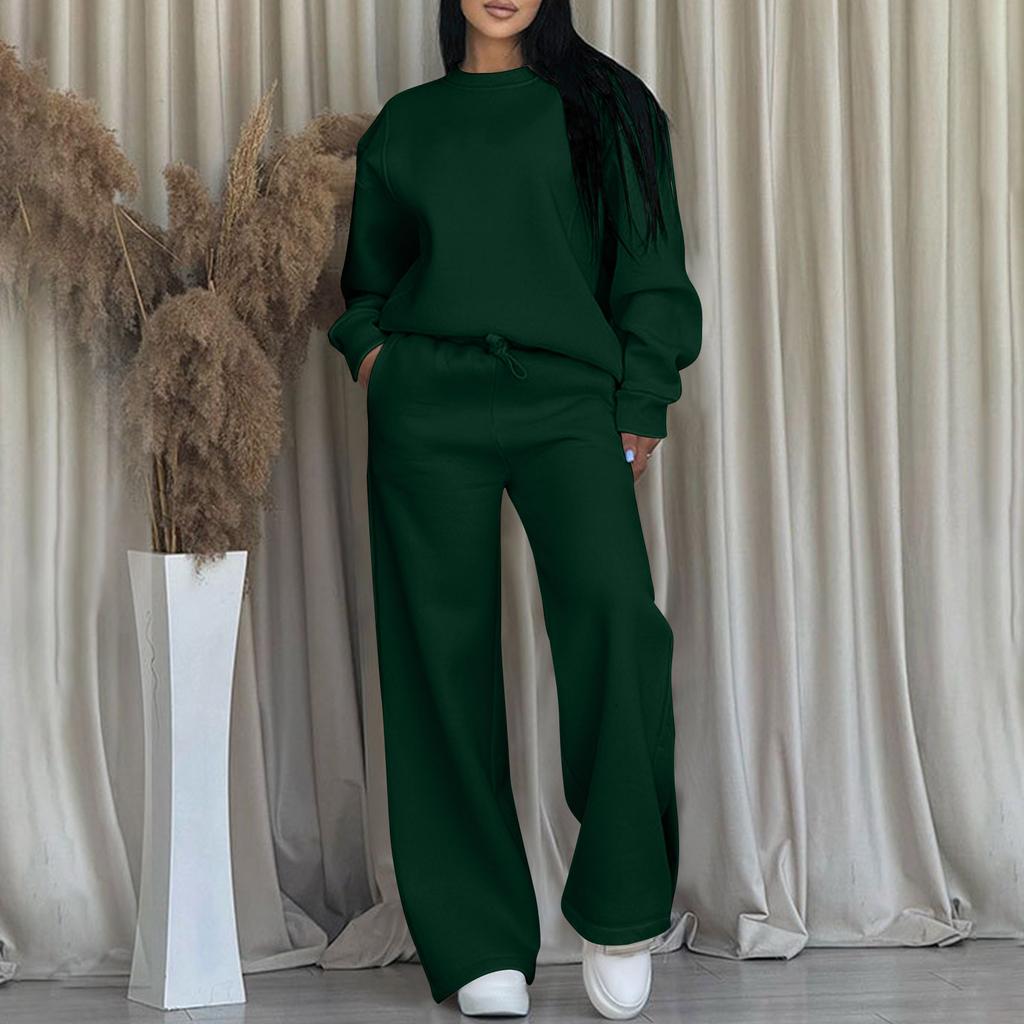 Women's Fashion Casual -Color Long-Sleeve Neck Top And Pants Two-Piece Set