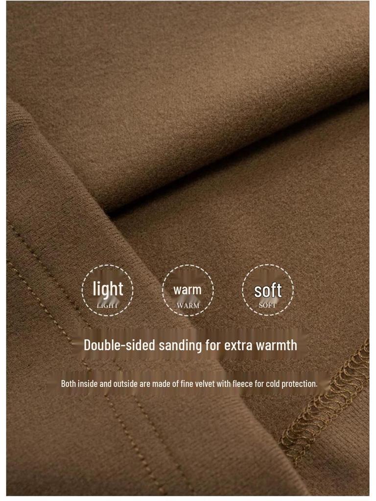 Cozy Fleece-Lined Slim-Fit Long-Sleeve T-Shirt with Half-High Collar - Perfect for Autumn and Winter