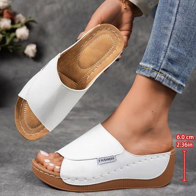 Summer Women's Solid Color Wedge Sandals, Casual Open Toe Minimalist Thick Sole Slippers, Comfortable Wedge High Heel Beach Sandals, Fashion Sandals