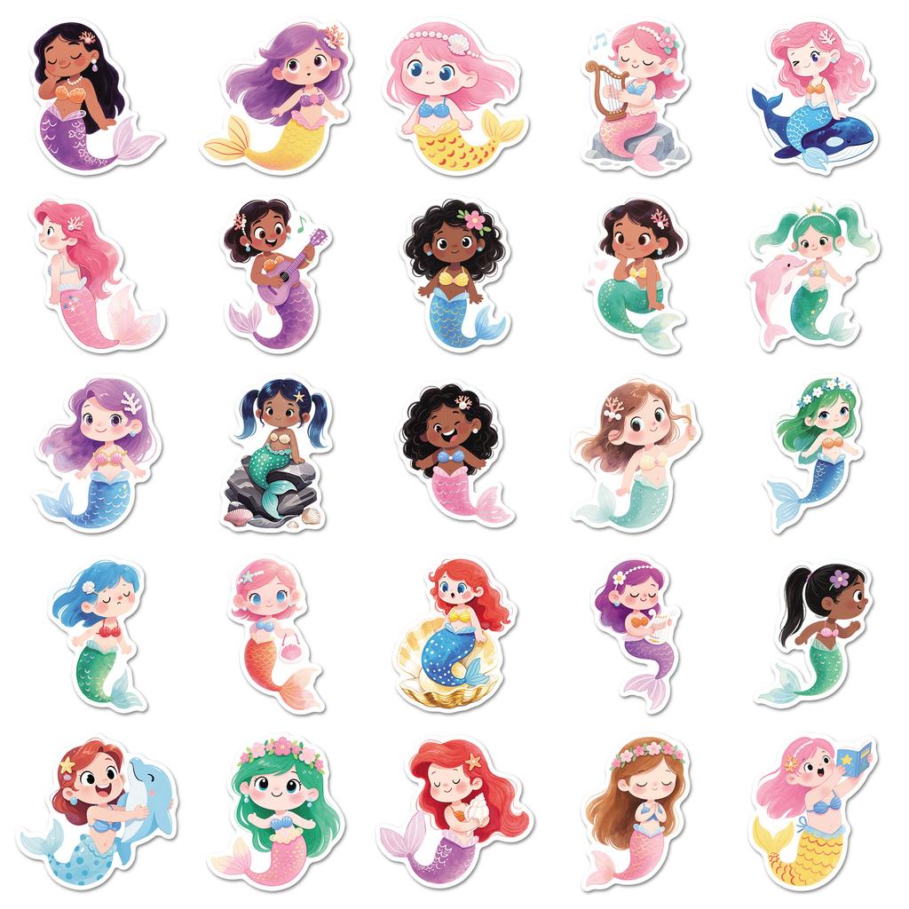 50 PCS Disney Cute Fairy Tale Mermaid Doodle Stickers for Mobile Phones Guitar Helmets Toys Notebook Stationery