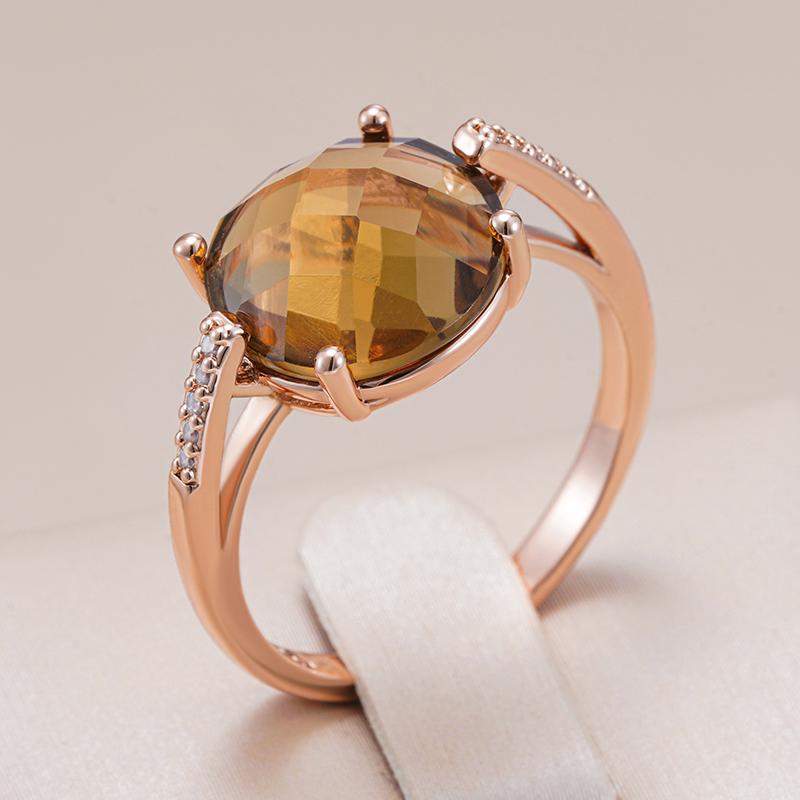 Modischer Runder Helles Braun Natürlicher Zirkon Brautring Für Damen Einfach Roségold Farbe Hohe Qualität Tägliche Schmuckstücke
