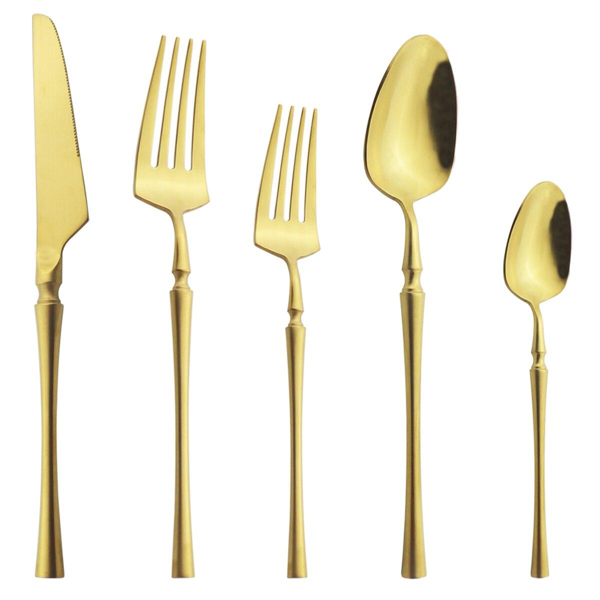 

5 шт./компл. матовая посуда из нержавеющей стали 304, набор посуды из розового золота, набор столовых приборов, десертная вилка, ножи, ложка, набор кухонных столовых приборов золотой