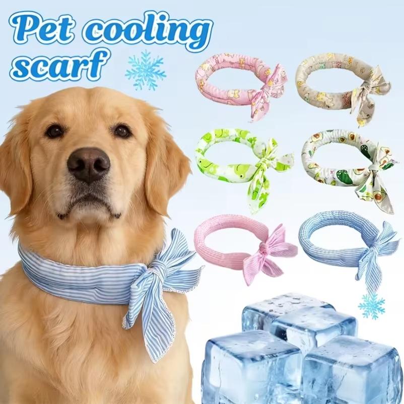 Sciarpa Rinfrescante Ghiacciata per Animali Asciugamano Traspirante Freddo Colpo di Calore Cani Gatti Collare di Ghiaccio Gatto Collare Regolabile Bavaglino Articoli per Animali