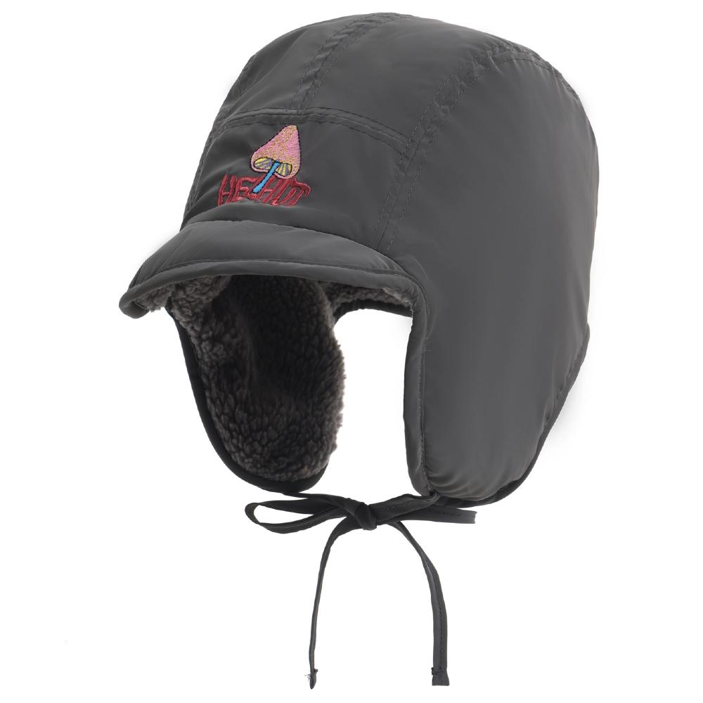 New Pilot Style Hat Fashioh Winter Cap Mushroom Embroidery Warm Bomber Hat Caps For Women Solid Color Girl Hats