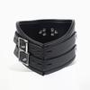 Gothic Cosplay Role Play Costume of Black Tall PU Leather Buckle Posture Collar for Adult Choker Neck Stretching