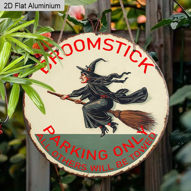 2D Flat Aluminium Halloween Witch Sign - Halloween Figurine Ornaments - Ideal for Front Door, Wall, Porch, Window Decor - Ideal Halloween Gift - No