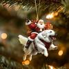 Santa Claus Dog Christmas Ornaments Funny Santa Claus Riding Puppy Ornaments 2D