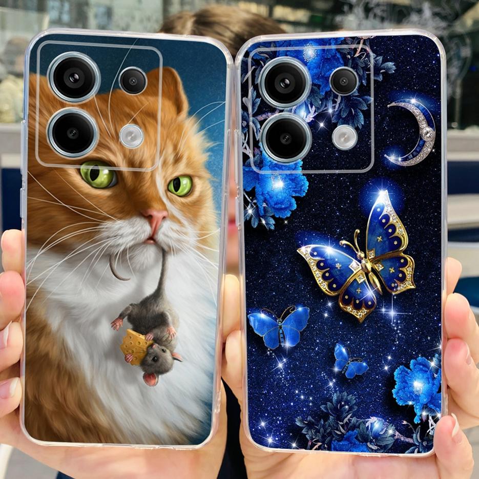 For Xiaomi Poco X6 Pro 5G Case Cute Cat Butterfly Painted Cover Soft Silicone Phone Case For Xiaomi Poco X6 Pro PocoX6 5G Fundas