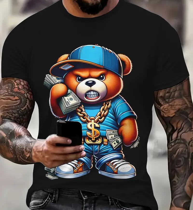 

Летняя мужская футболка с 3D-принтом и медведем, короткий рукав, дышащая, для улицы, сто больших размеров, свободные мужские топы с коротким рукавом, футболки 3XL