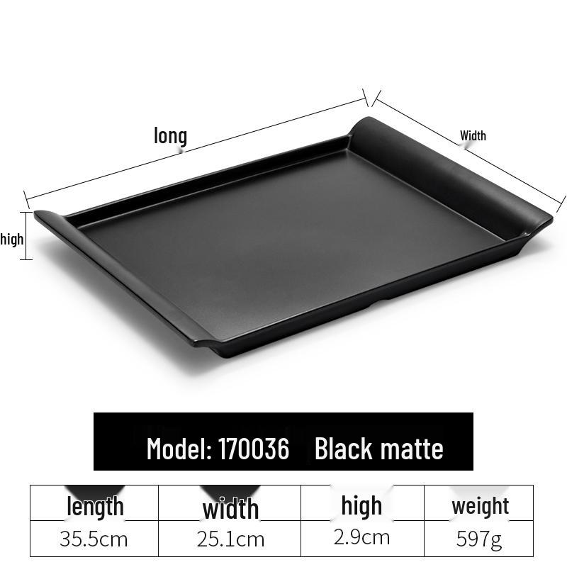 Black Melamine Japanese Sushi Tray - Long Shallow Plate for BBQ & Food Arrangement